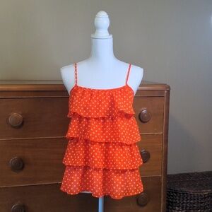 BONGO TIERED Ruffled POLKA-DOT SPAGHETTI STRAP TANK Top Blouse